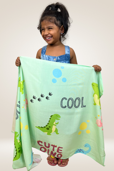 Personalized Thin Bamboo Kids towel - 124*68cm - Cool Dino