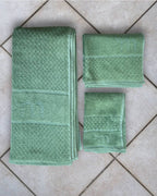 Personalized Bamboo Fluffy Bath towel set, 1 Bath 560 GSM , 1 Hand and 1 face towel Terry 480 GSM- Ethical Green