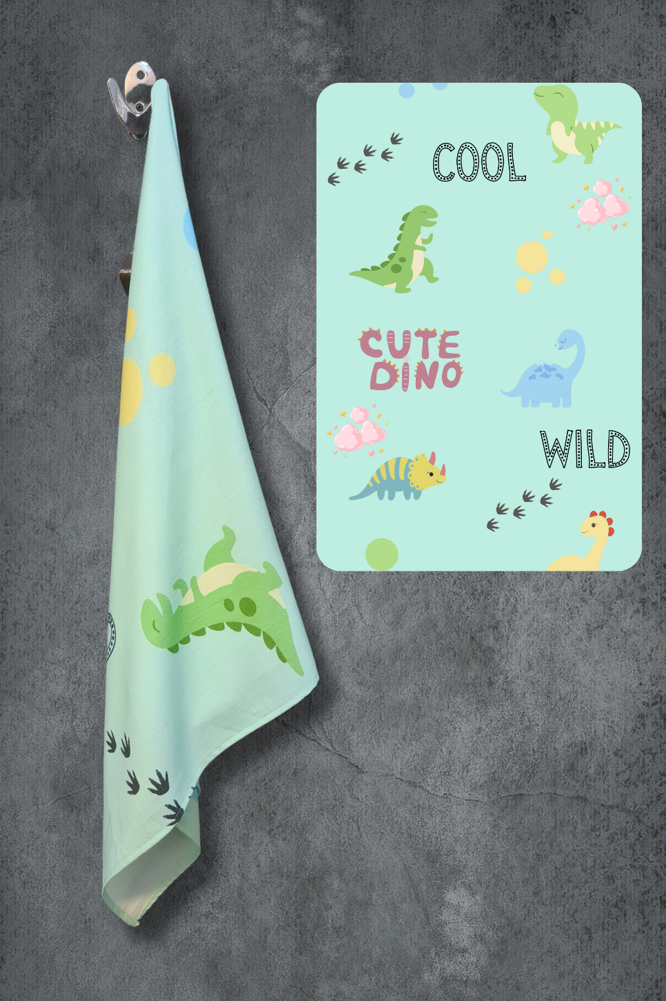 Personalized Thin Bamboo Kids towel - 124*68cm - Cool Dino