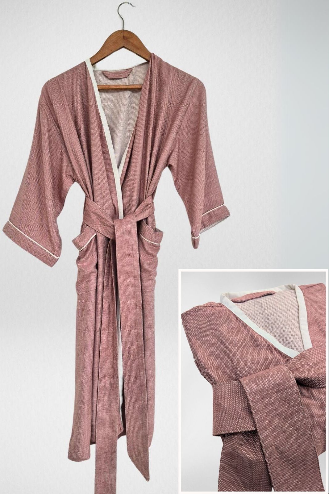 Kimono Style Bamboo Bathrobe, Rose Ash, Pink