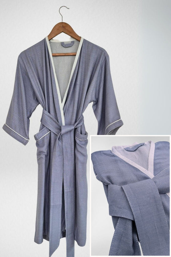 Kimono Style Bamboo Bathrobe, Winter Frost, Blue