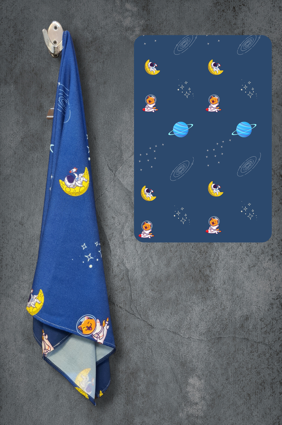 Personalized Thin Bamboo Kids towel - 124*68cm - Space Traveler