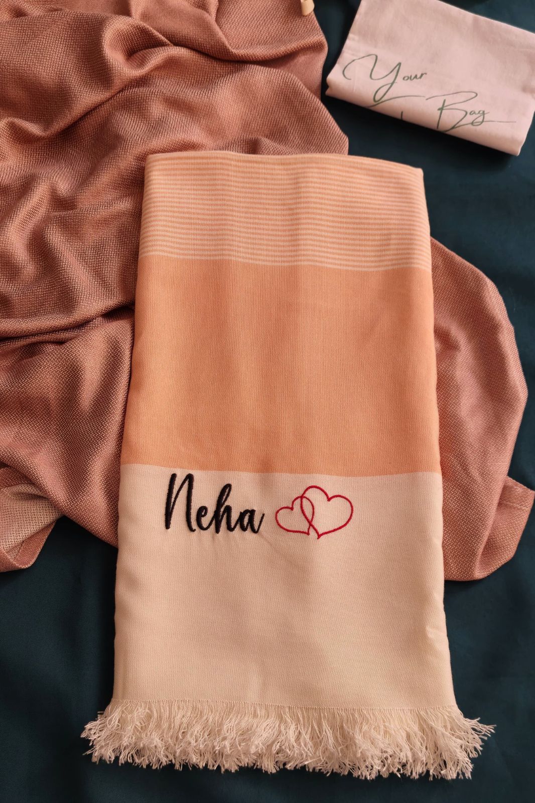 Valentine Special thin towel with free personalization & heart emoji with OPTIONAL foot soak