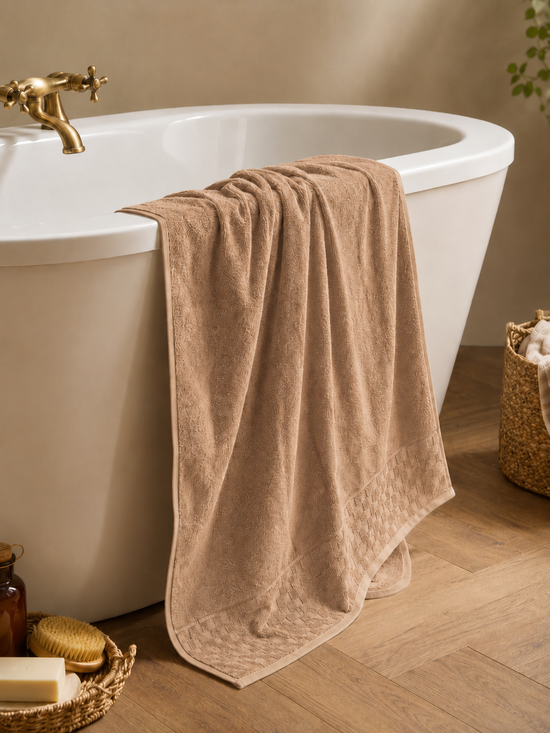 Personalized Fluffy Bamboo Bath towel Terry 560 GSM-150*72 cm-Sweet Caramel