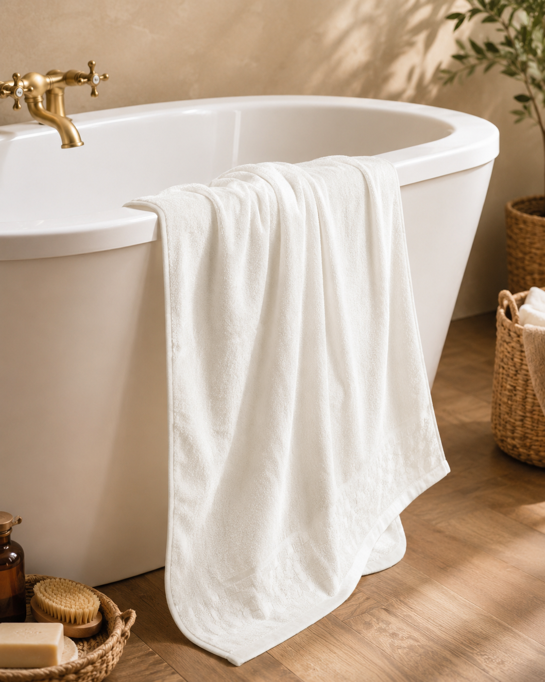 Personalized Fluffy Bamboo Bath towel Terry 560 GSM-150*72 cm-Almost White