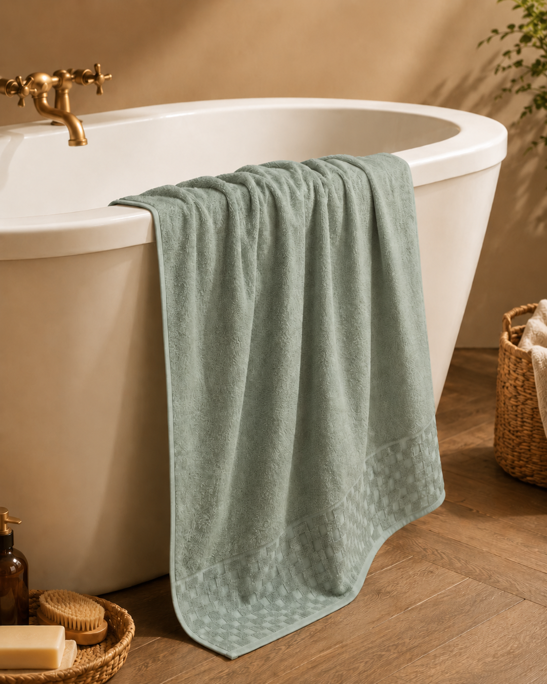 Personalized Fluffy Bamboo Bath towel Terry 560 GSM-150*72 cm-Ethical Green