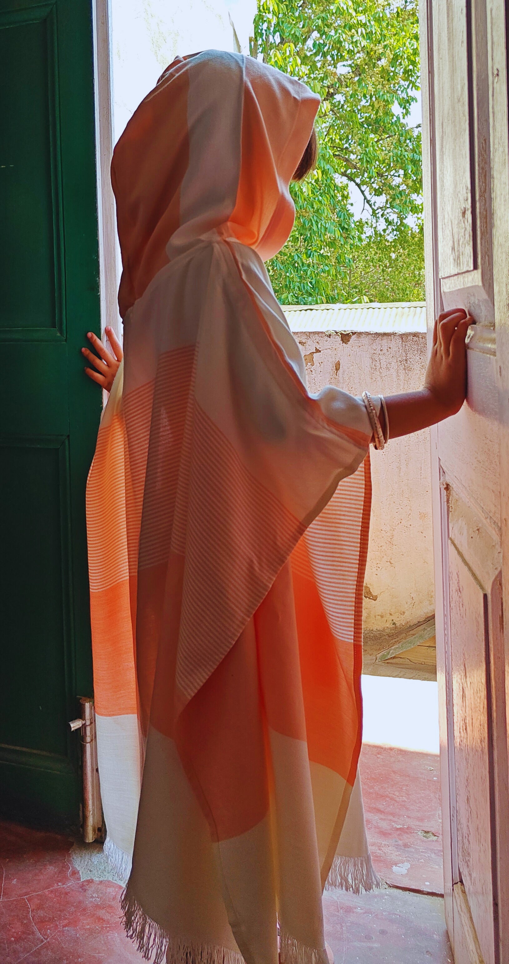 Personalized Thin Bamboo Baby Poncho- Peach Melba