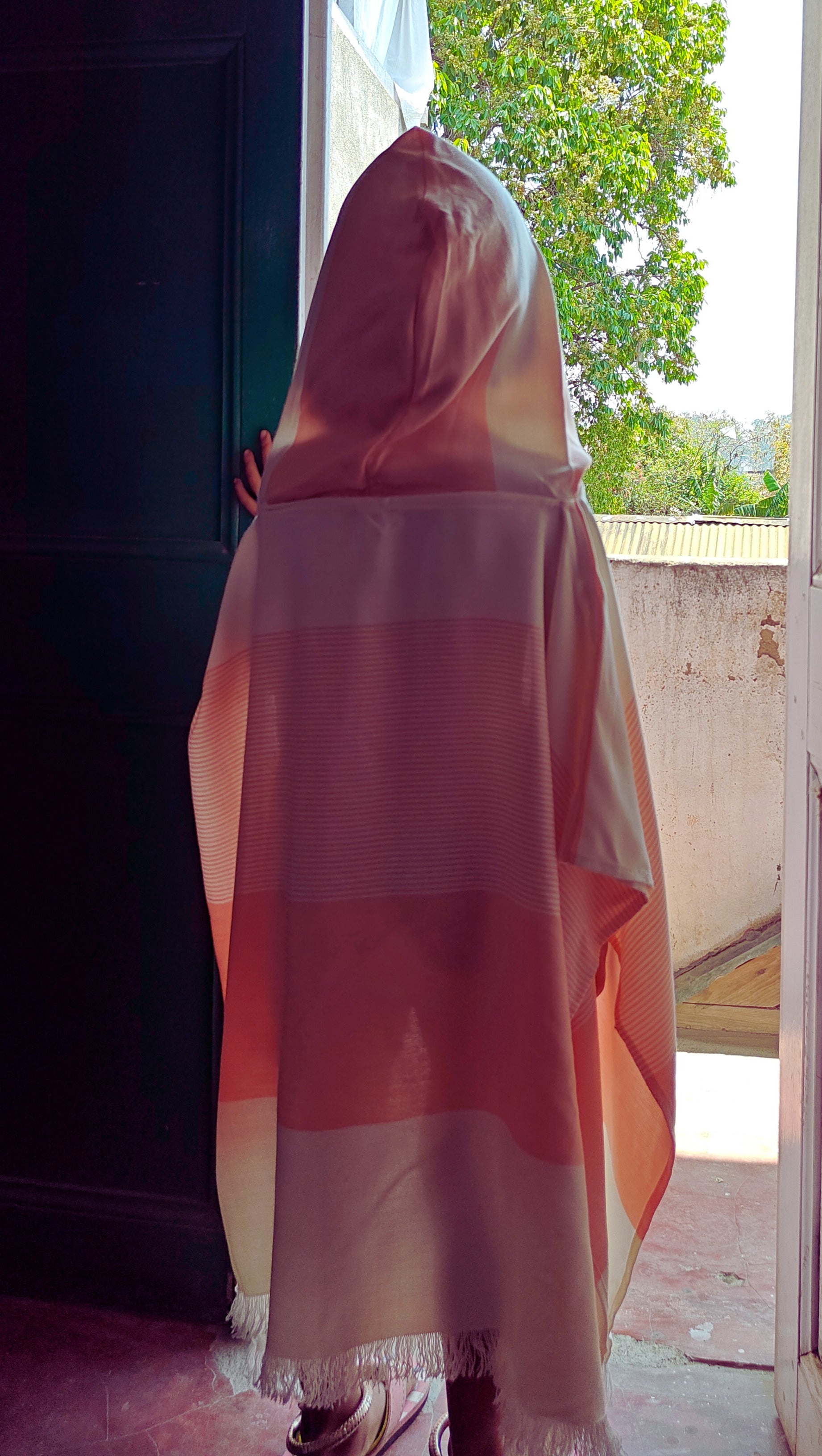 Personalized Thin Bamboo Baby Poncho- Peach Melba