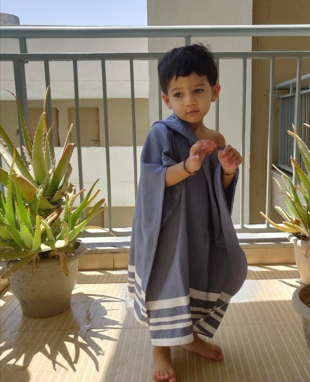 Personalized Thin Bamboo Baby Poncho- Powder Blue