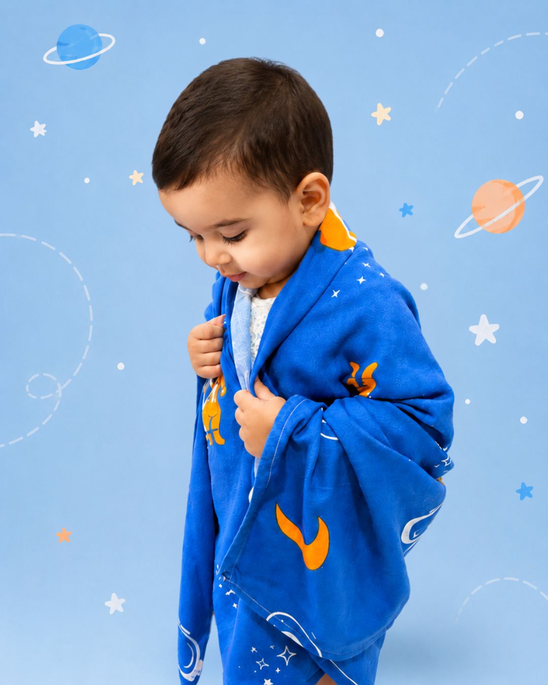 Personalized Thin Bamboo Kids towel - 124*68cm - Space Traveler
