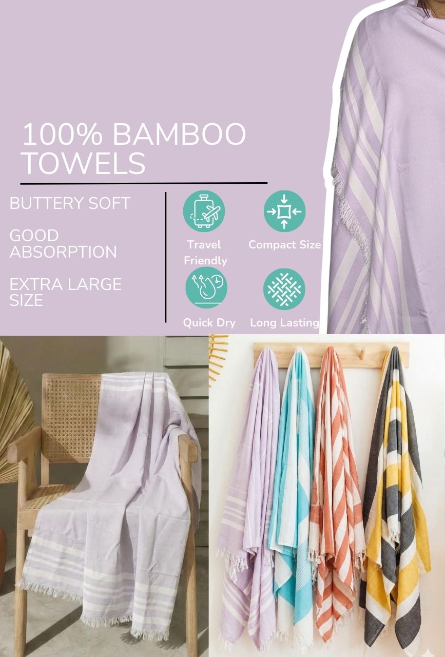 Personalized Thin bamboo bath towel- Light Lavender 160*75cm