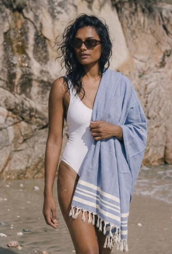 Personalized Thin bamboo bath towel- Powder Blue 160*75cm