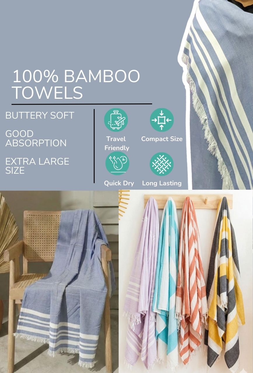 Personalized Thin bamboo bath towel- Powder Blue 160*75cm