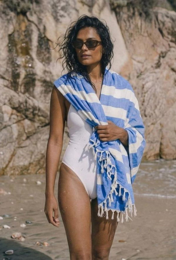 Personalized Thin bamboo bath towel- Vacation Blue 160*75cm