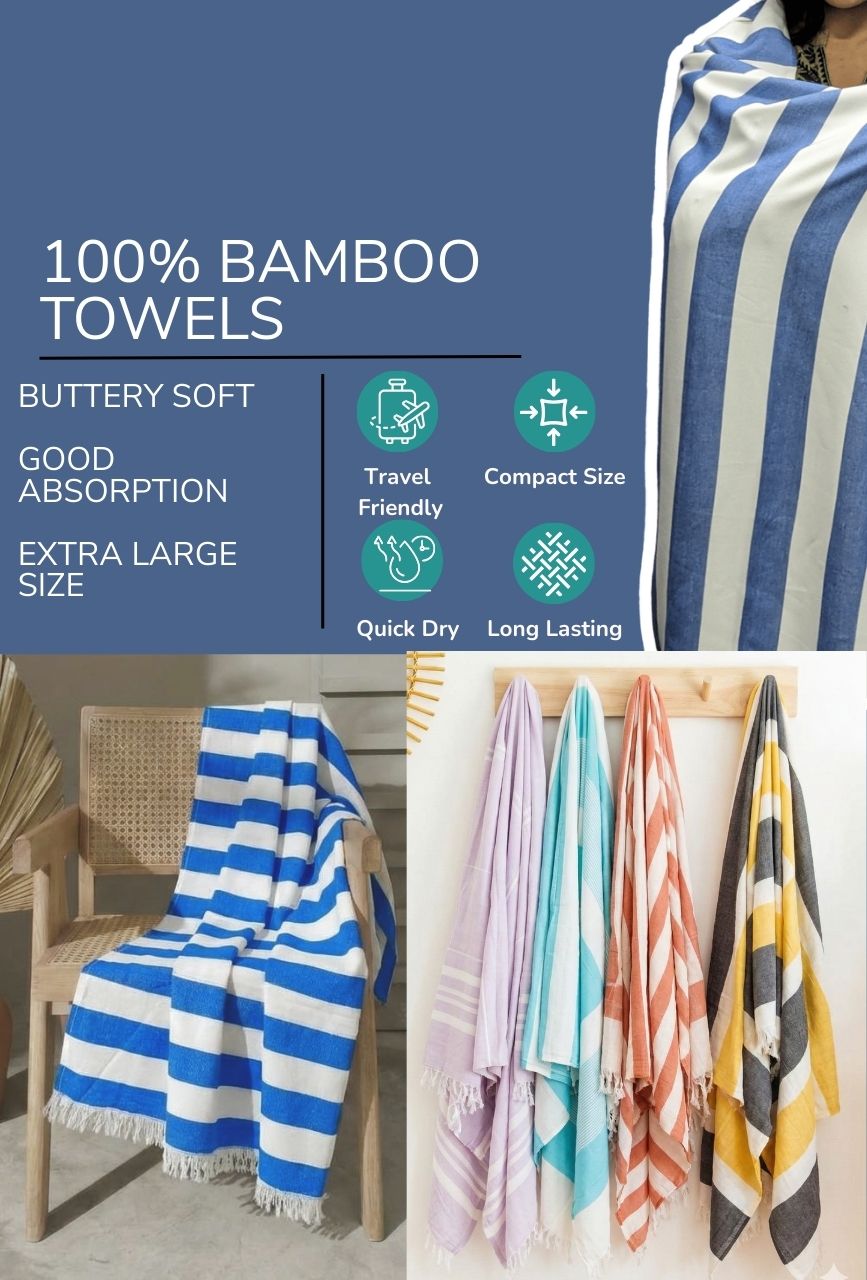 Personalized Thin bamboo bath towel- Vacation Blue 160*75cm