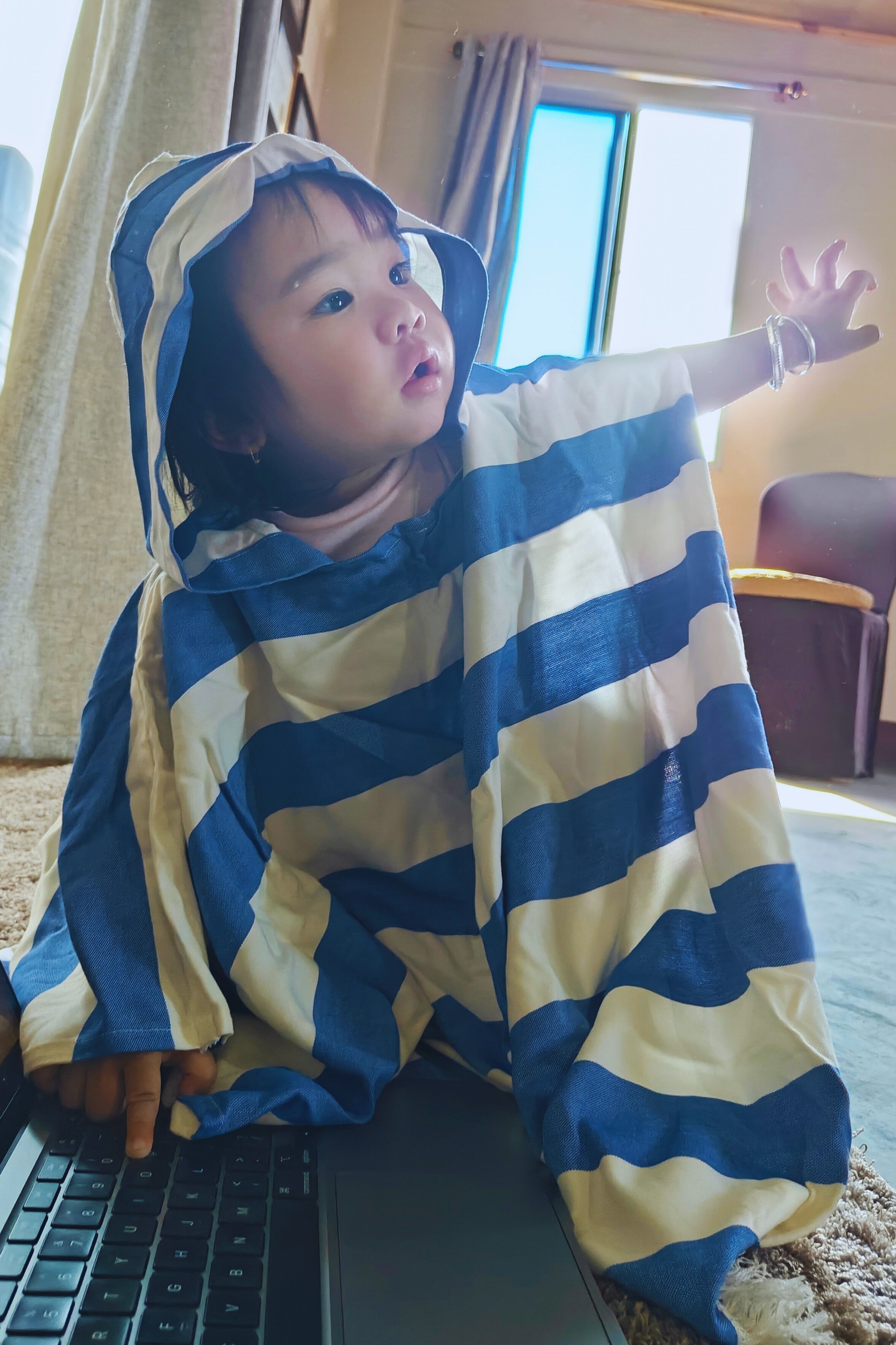 Personalized Thin Bamboo Baby Poncho- Vacation Blue